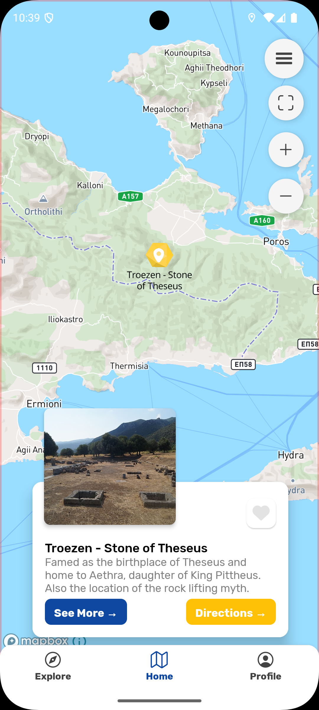 Mythos Quest Map Interface showing location details